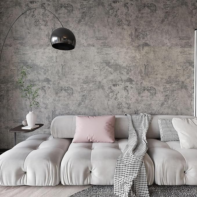 48"×354" Extra Wide Large Size Grey Concrete Wallpaper Peel and Stick by BAYYAPeelandStickWallpaper
