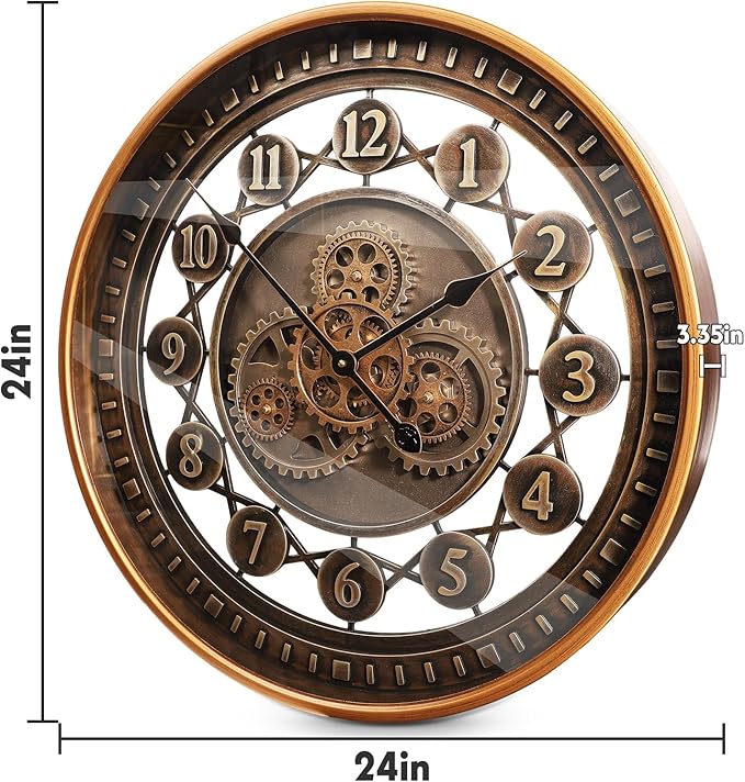 24 Inch Wall Clock with Moving Gears Large Industrial Steampunk Metal Clock - Image 4