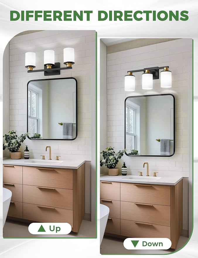 DORESshop Black and Gold Vanity Light, 3-Light Bathroom Light Fixture Over - Image 3