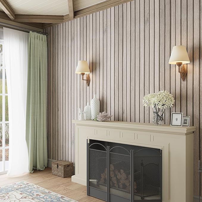 VEELIKE Rustic Grey Oak Wood Slat Wallpaper Peel and Stick Faux Wood Panel Wall - Image 4