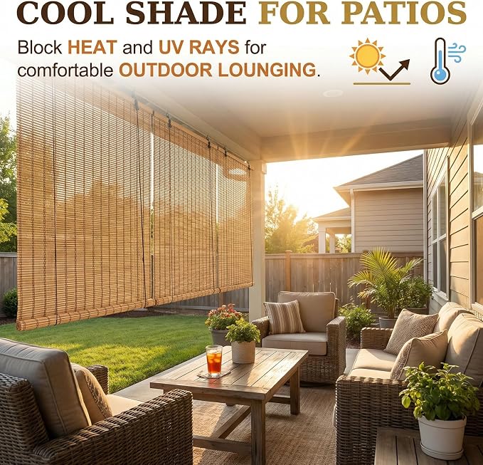 Glimer Bamboo Blinds for Interior Windows, Natural Roll Up Bamboo Shades for - Image 6