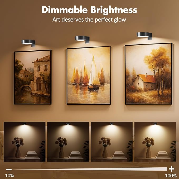 3Pcs Picture Lights for Wall Battery Operated, Magnetic Led Painting Light - Image 3