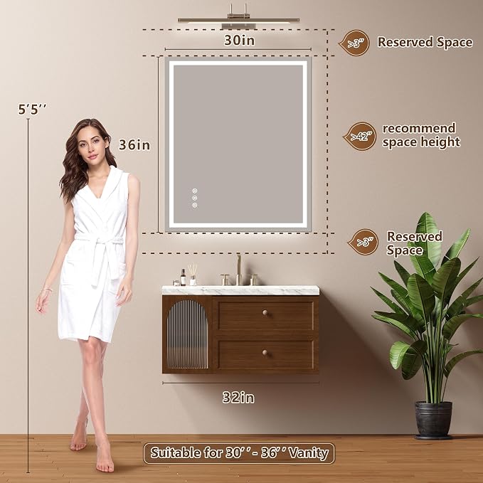 30x36 Inch LED Lighted Bathroom Mirror - Image 6