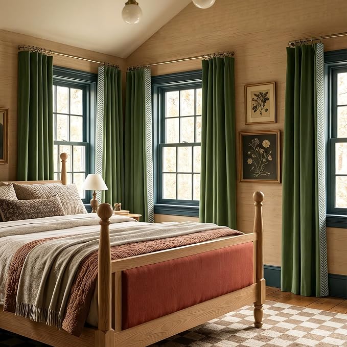 NICETOWN Rod Pocket Embroidered Trim Velvet Curtains, 2 Panels, Olive Green - Image 4