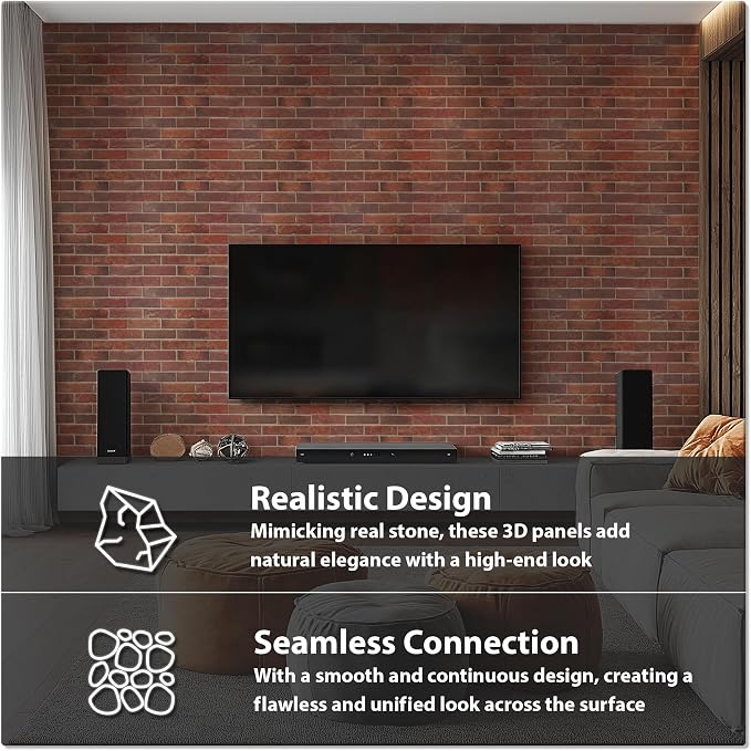 CONCORD WALLCOVERINGS ™ 3D Red Faux Brick Wall Panels - Image 3