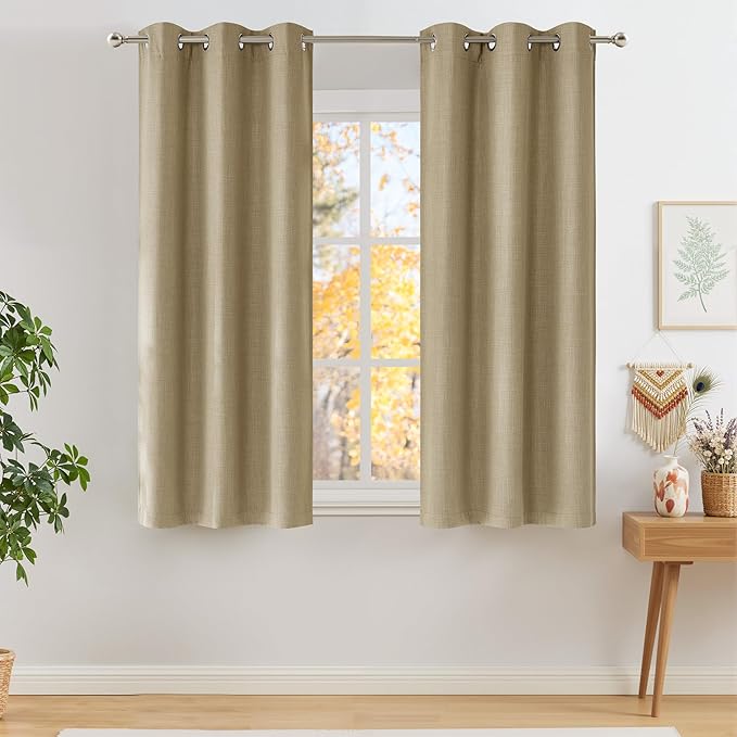 NICETOWN Short Faux Linen Oatmeal Blackout Curtains 63 inches Long by NICETOWN