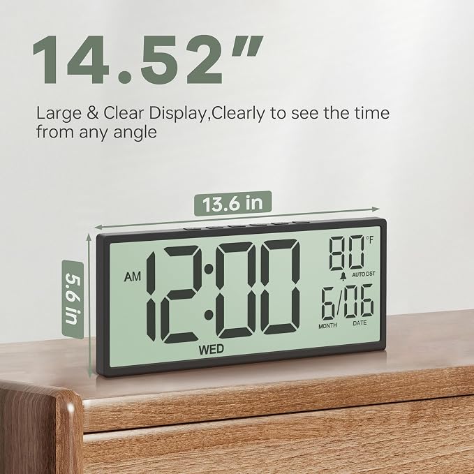 JALL 14.5" Large Digital Wall Clock Battery Operated - Image 2