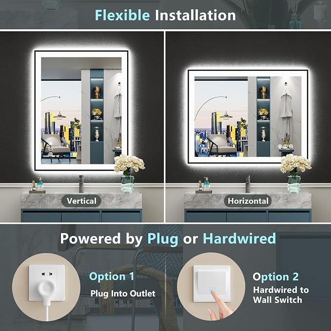 30x36 Black Framed LED Bathroom Mirror - Image 7