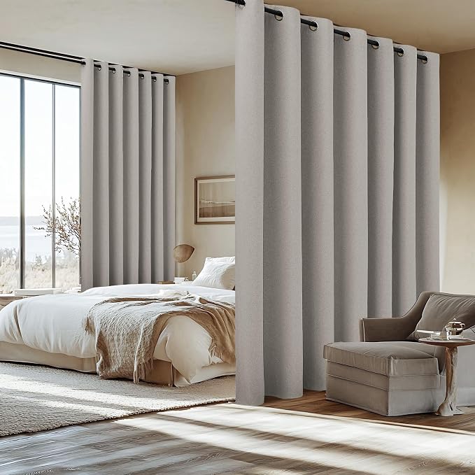 NICETOWN Extra Wide 100% Blackout Linen Curtain Panel, Light Grey, 100 inch per - Image 9