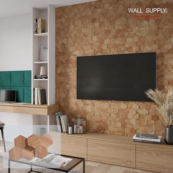 Wall!Supply 3D Wall Panels – Reclaimed Hexagon Asian Teak Wood in Natural – - Image 2