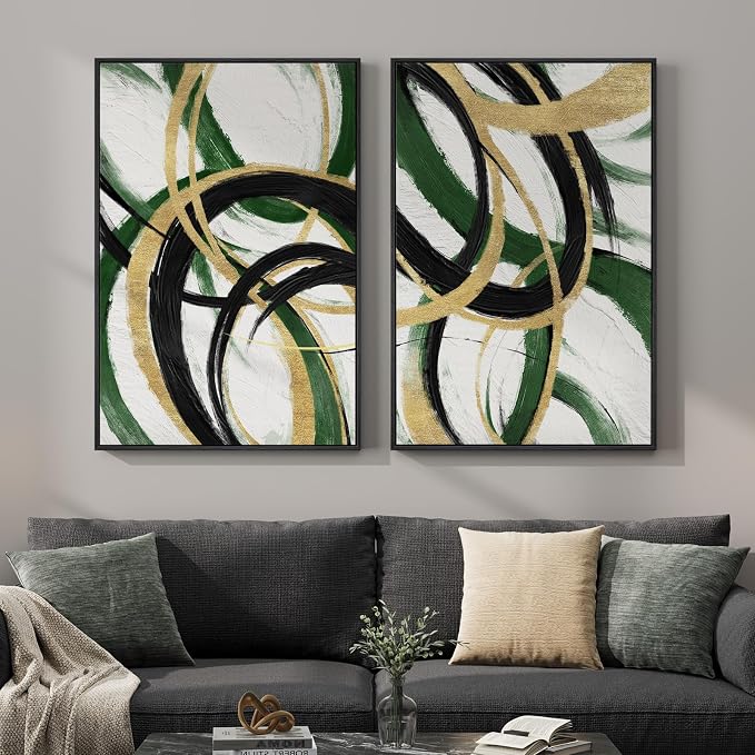 Framed Green Abstract Wall Art Set of 2 by MXART
