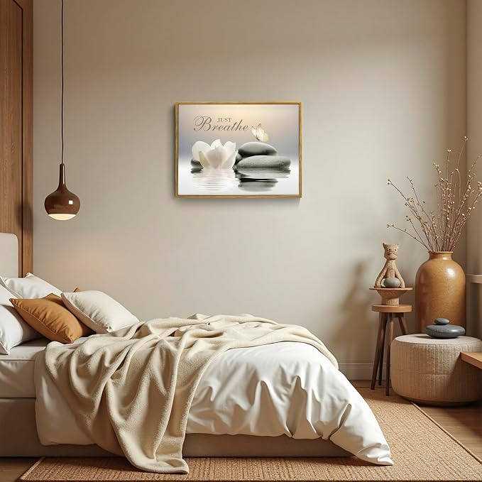 EOBTAIN Zen Framed Wall Art for Living Room, Relaxing Just Breathe Canvas - Image 5