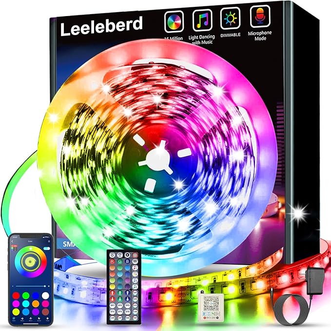 Leeleberd 32.8ft Led Strip Lights Smart App Music Sync Color Changing RGB Led by Leeleberd