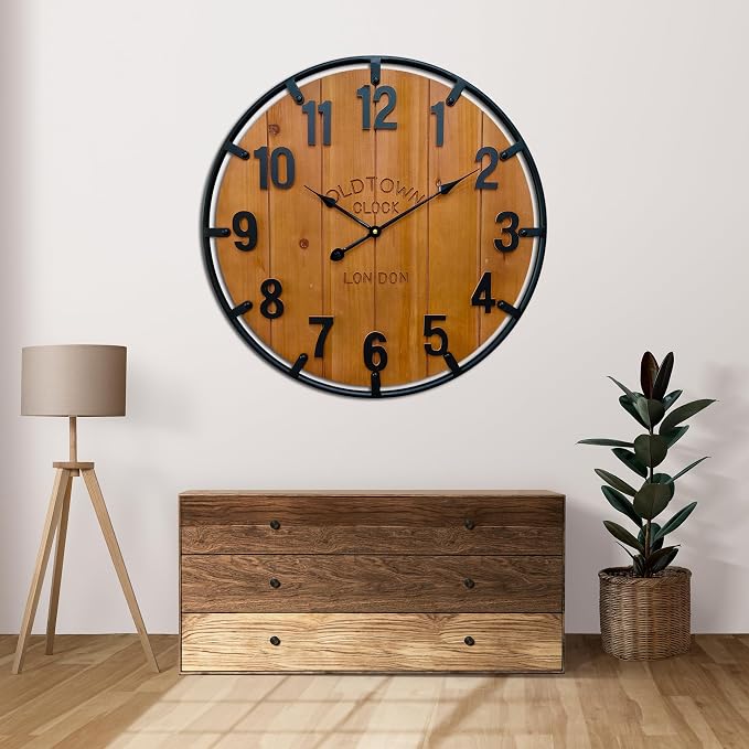 Large Farmhouse Rustic Wooden Wall Clock - Image 3