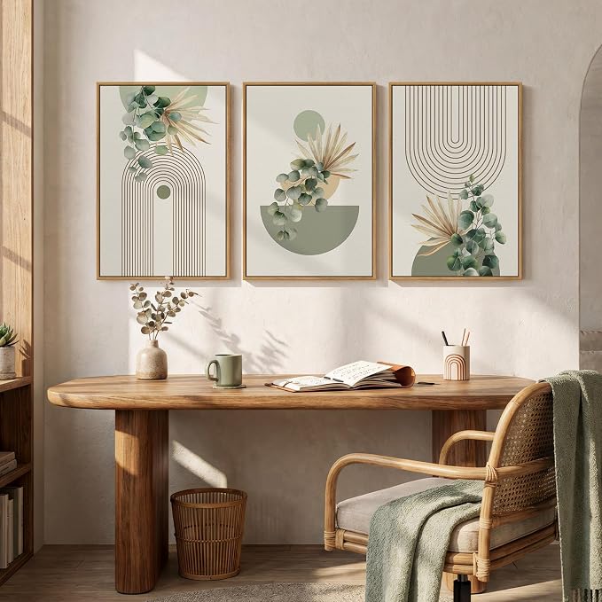 Framed Green Boho Wall Art for Living Room, 3 Piece Bohemian Botanical Canvas - Image 6