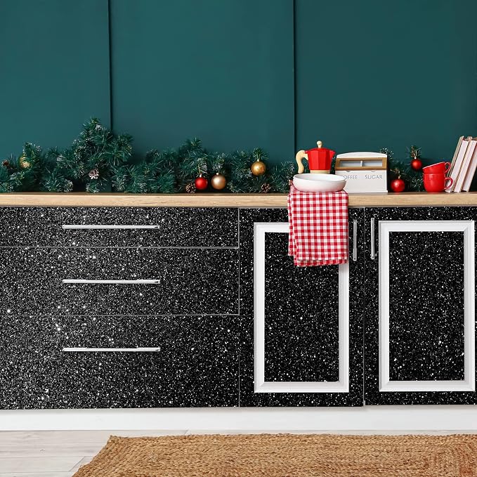 CHIHUT Glitter Black Wallpaper 15.7''x100'' Peel and Stick Wallpaper Self - Image 4