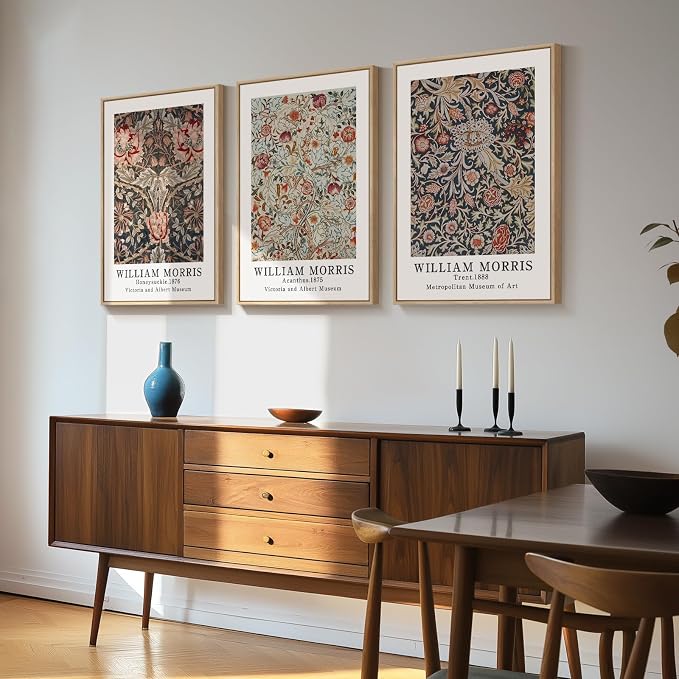 Framed William Morris Canvas Wall Art Set of 3, Vintage Boho Floral Paintings - Image 4