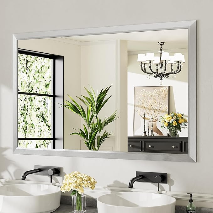 55x36 Inch Brushed Silver Bathroom Mirror by Briivuemodernmirrors
