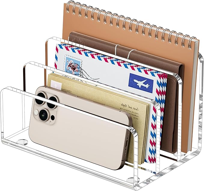 FUCDTEFC Desk Mail Organizer, 3 Section Clear Acrylic File Holder Letter by FUCDTEFC