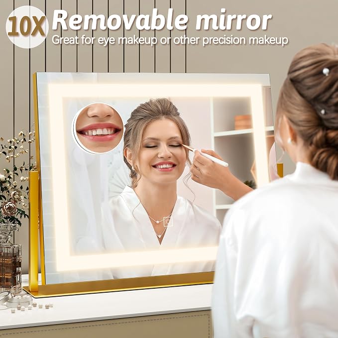 ROLOVE Vanity Mirror with Lights 22"x18", Lighted Makeup Mirror with 10X - Image 6