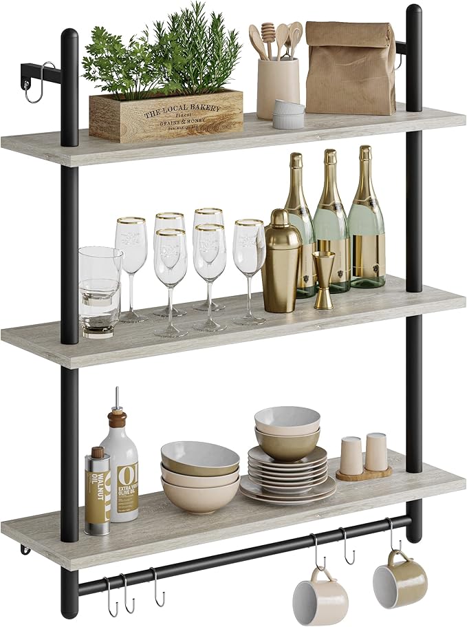 Bestier 3 Tier Industrial Pipe Shelving, Floating Book Shelves - Image 8