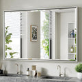 48 x 30 Beveled Bathroom Mirror, Shatterproof Rectangle Mirror, Metal Framed by QUEENFUN
