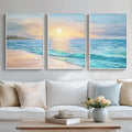 Framed Coastal Beach Wall Art for Living Room, Large 3 Piece Blue Ocean Canvas by MXART
