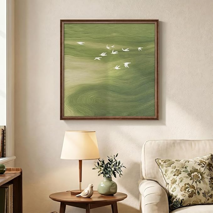 Vintage Framed Green Abstract Wall Art, Modern Minimalist Sage Green Canvas - Image 7