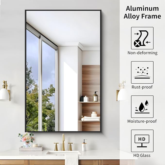 KOCUUY Black Rectangle Mirror, Large Black Wall Mounted Mirror, Metal Framed - Image 7