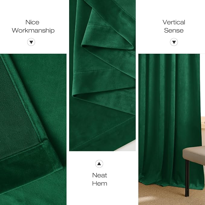 NICETOWN Emerald Green Velvet Curtains 96 inches Long, Home Decoration Thermal - Image 7