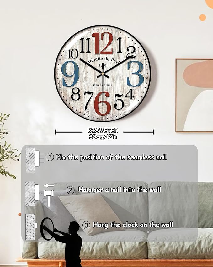 Decorative Wall Clocks Batterys Operated, Retro Wall Clock - Image 6