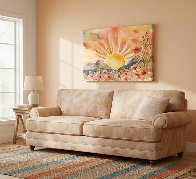 Boho Sun Canvas Wall art Mid-Century Modern Abstract Bohemian Sunset in The - Image 3