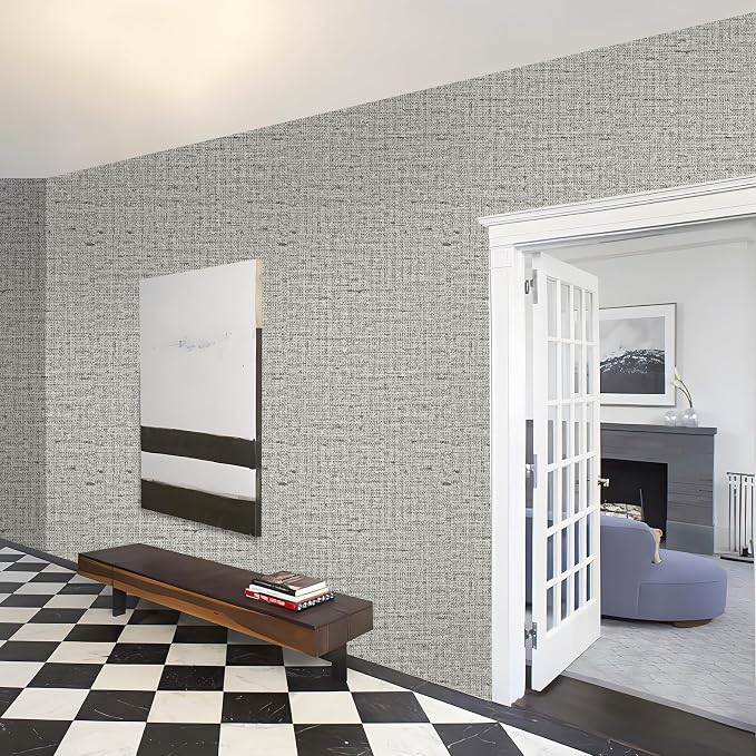 15.75"x787.4" Gray Grasscloth Wallpaper Peel and Stick Removable Textured Wall - Image 5