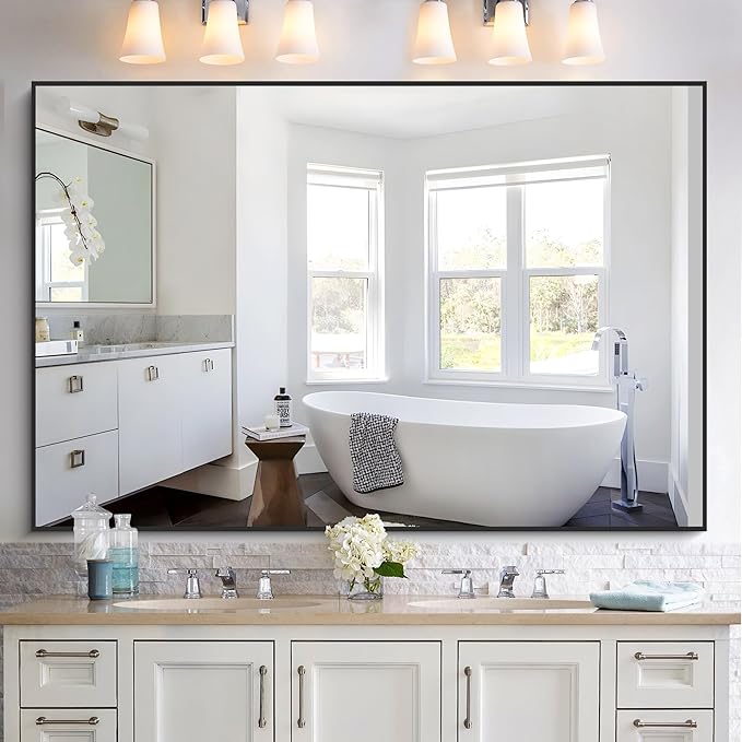 KOCUUY 60x40 Inch Large Black Wall Mounted Mirror, Aluminum Framed Decorative - Image 3