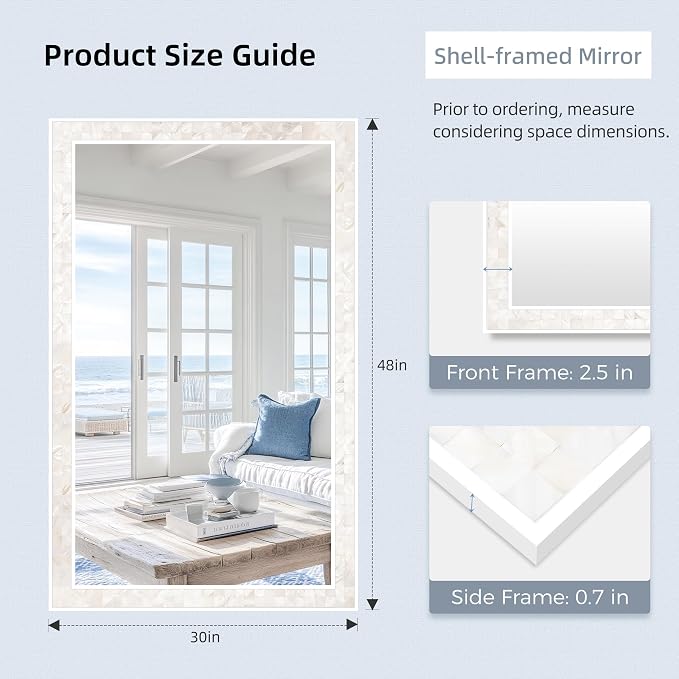 Tanmicoshomy White Shell Framed Rectangular Mirrors - Image 3
