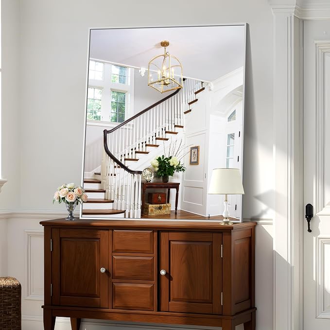 KOCUUY Silver Framed Mirror, HD Tempered Glass, Anti-Rust Brushed Silver Frame - Image 4