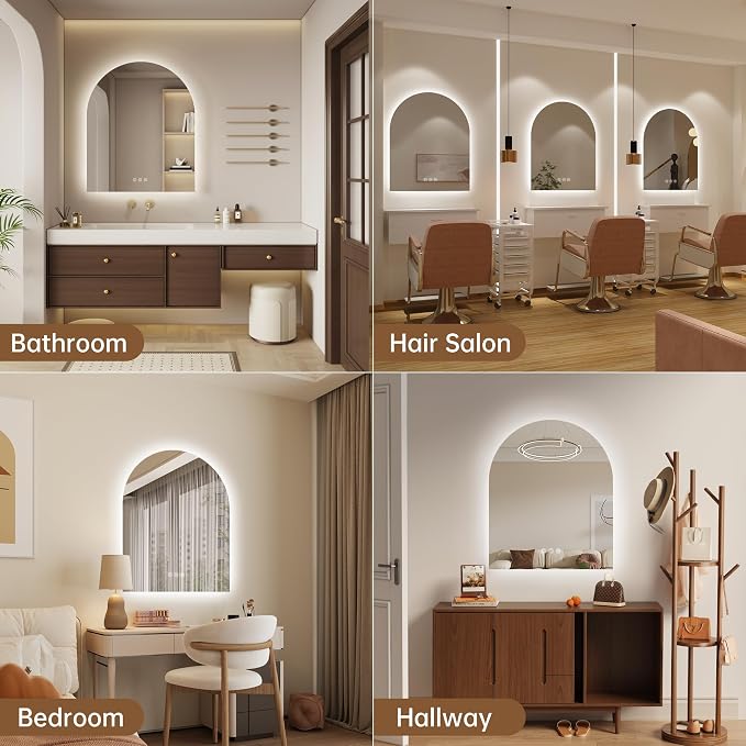 Arched Backlit Mirror Bathroom 30"x36"- Frameless LED Bathroom Mirror - Image 7