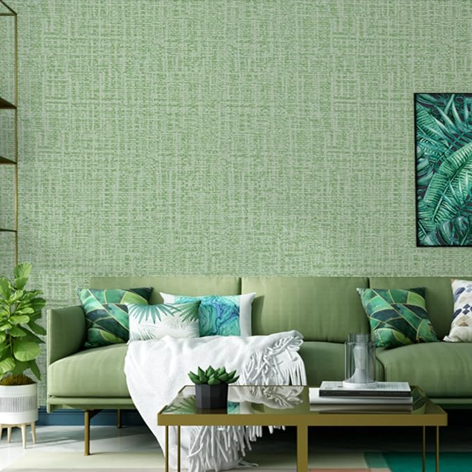 TANONE Contact Paper Peel and Stick, Grasscloth Green Wallpaper Self Adhesive - Image 5