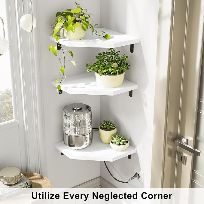 Alsonerbay Corner Wall Shelf Set of 3 Corner Shelf Wall Mount, Solid Wood - Image 2