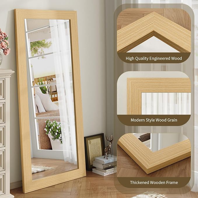 Syndra Modern Full Length Mirror Wood Frame, 65x24'' Large Floor Mirror - Image 3