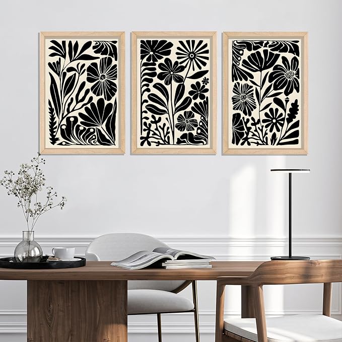 YWJKWLGS Abstract Floral Wall Art Set of 3, 11x16 Inch Black Boho Flower Prints - Image 7