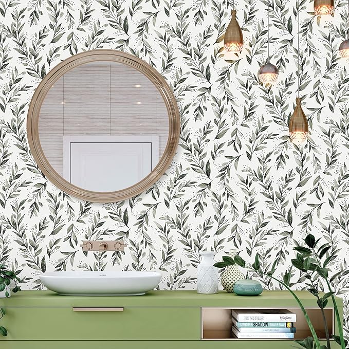 Livebor Green Leaf Peel and Stick Wallpaper Olive Leaf Contact Paper 17.7inch x - Image 7