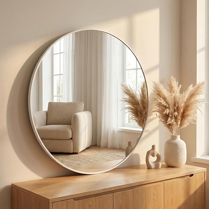HARRITPURE Round Mirror 20" White Wall Mounted Circle Mirrors Vanity Mirror by HARRITPUREHome
