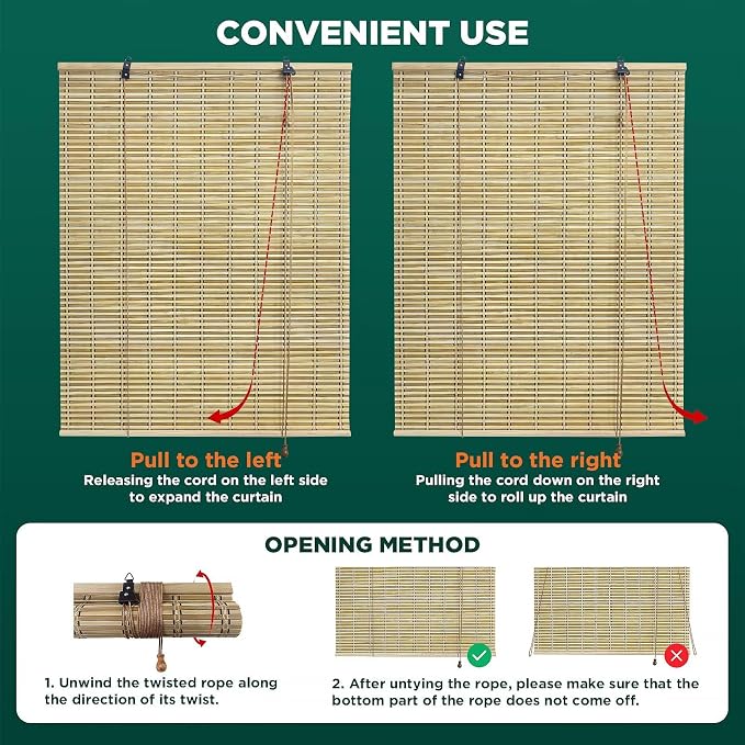 Bamboo Blinds for Interior Windows, Custom Roller Shades for Indoor Window and - Image 5