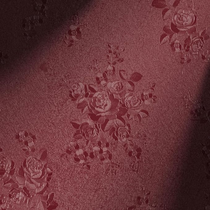 Erfoni 197"x17.7" Vintage Dark Red Wallpaper Thicken Floral Embossed Contact by Erfoni