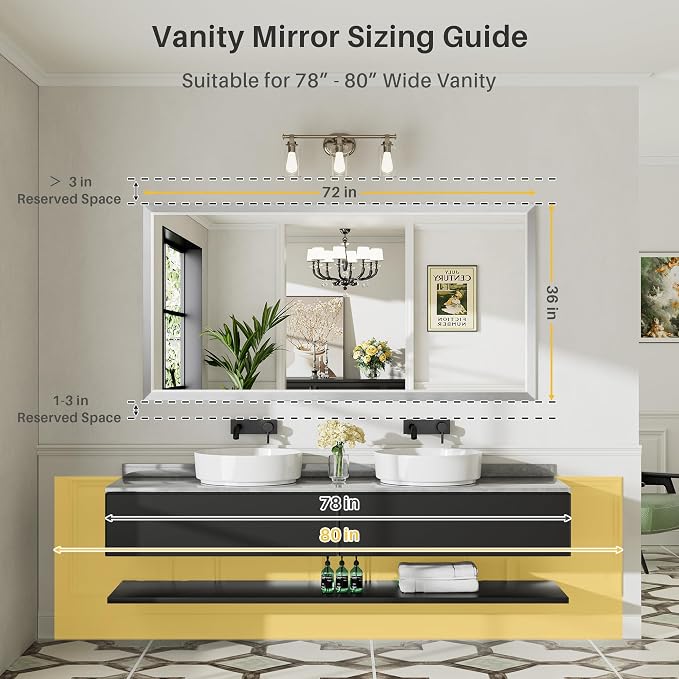 72x36 Inch Brushed Silver Bathroom Mirror - Image 2