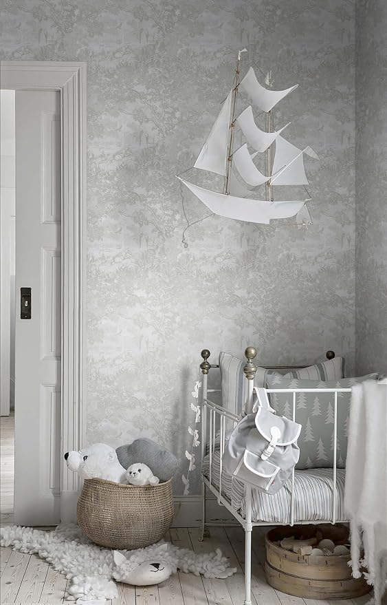 Heroad Peel and Stick Wallpaper Grey and White Vintage Forest Animals Floral - Image 4
