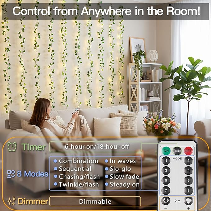 suddus Vines with Lights for Bedroom, 150 LED Fairy Lights with Vines, Ivy - Image 3