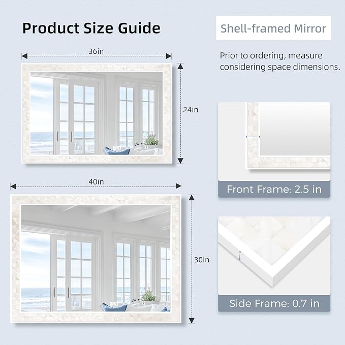 Tanmicoshomy White Shell Framed Rectangular Wall Mirrors - Image 3