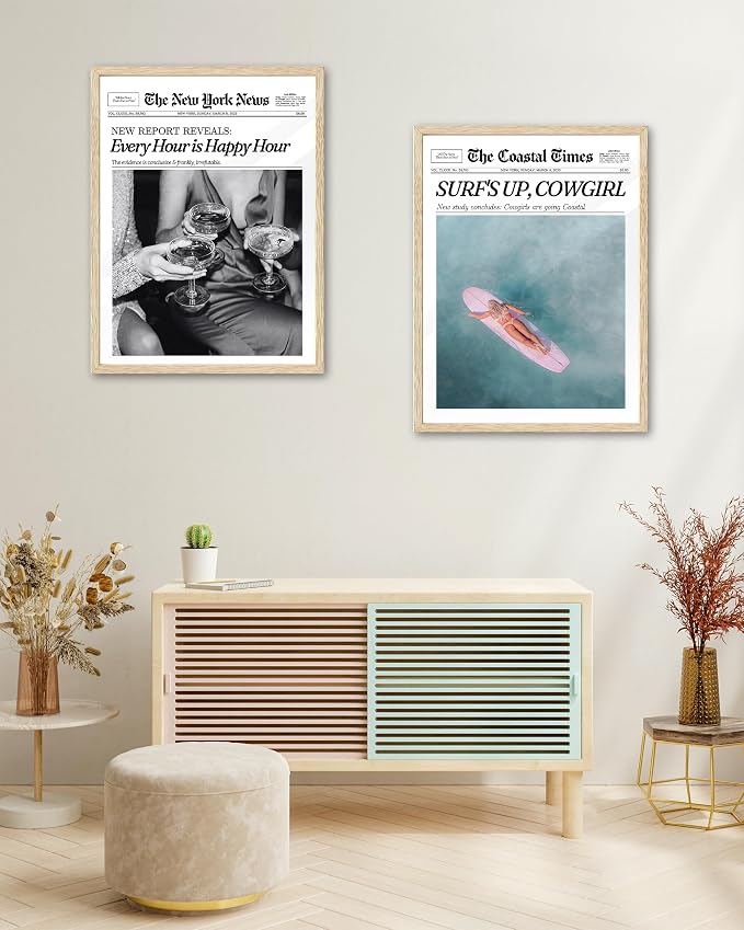 iHery Every Hour is Happy Hour Small Framed Trendy NewsPaper Wall Art, Natural - Image 7